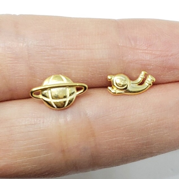 Sterling Silver Astronaut Earrings Space Saturn Earrings - Picture 5 of 8